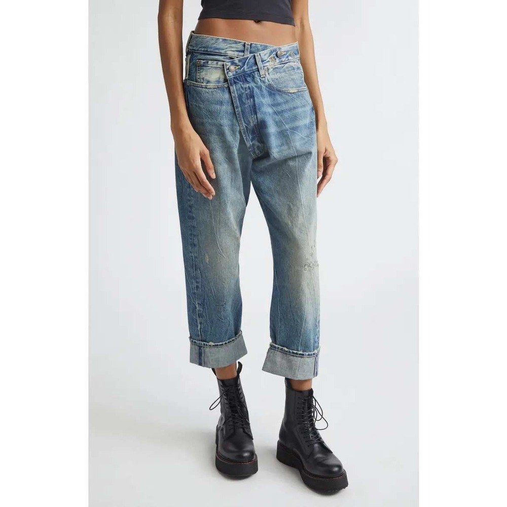 R13 Cross Over Jean Womens 24 Fits 27 Kelly Blue Asymmetric Fly Designer Italy
